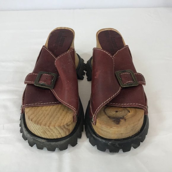 London Underground 90s Chunky Wood Platform Red Sandals Size 6 Wide Sole - Picture 4 of 8